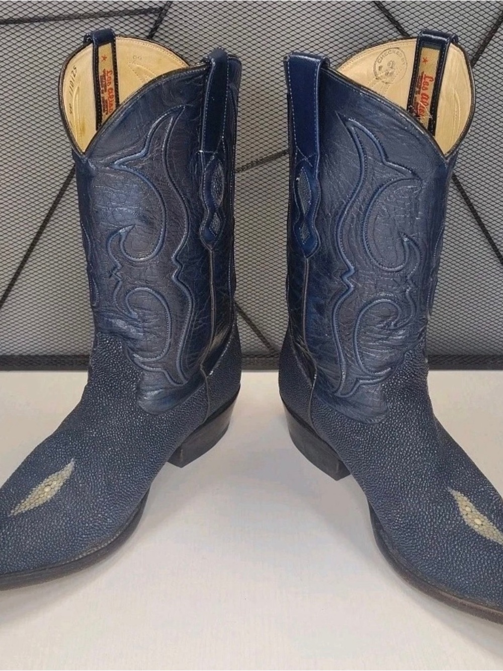 Men's Navy Western Cowboy Boots with Embroidered Shaft and Jewelled Upper